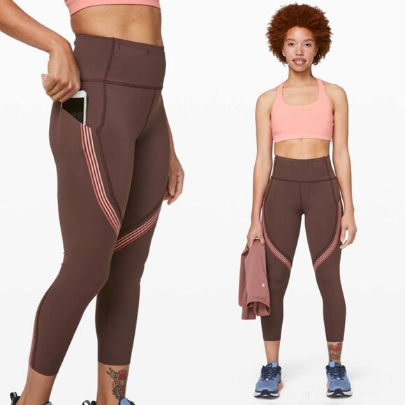 Lululemon Speed Limit Crop 23" Cherry Cola Leggings Pants Running Workout Sz  4 - Picture 1 of 16